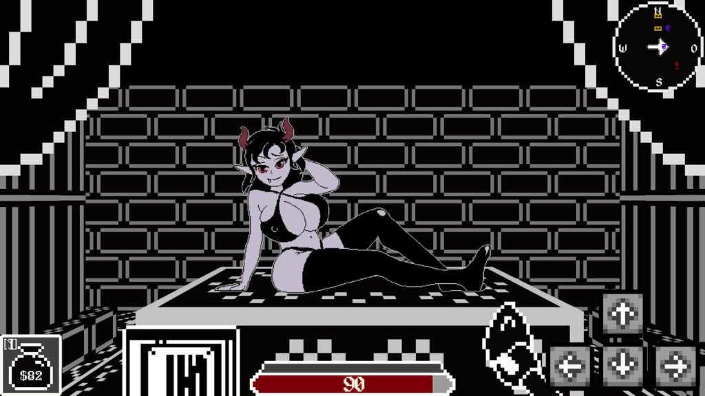 Dungeon Vixens gameplay scene featuring a succubus lying on an altar