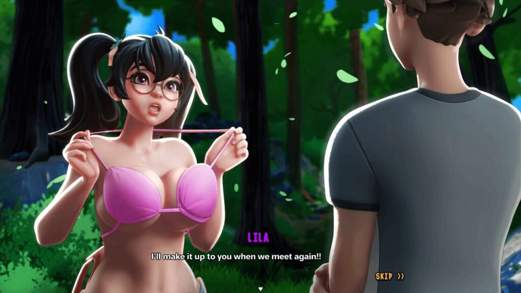 Pink Hill Division game featuring a 3D woman with large breasts showing her pink bras