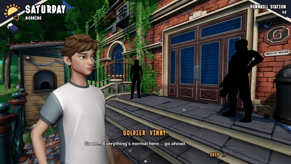 3D Young man staring at soldiers from Peach Hill Division adult-only game