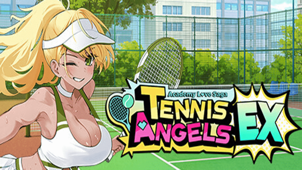 Academy Love Saga game cover art showing a blonde anime girl in tennis outfit