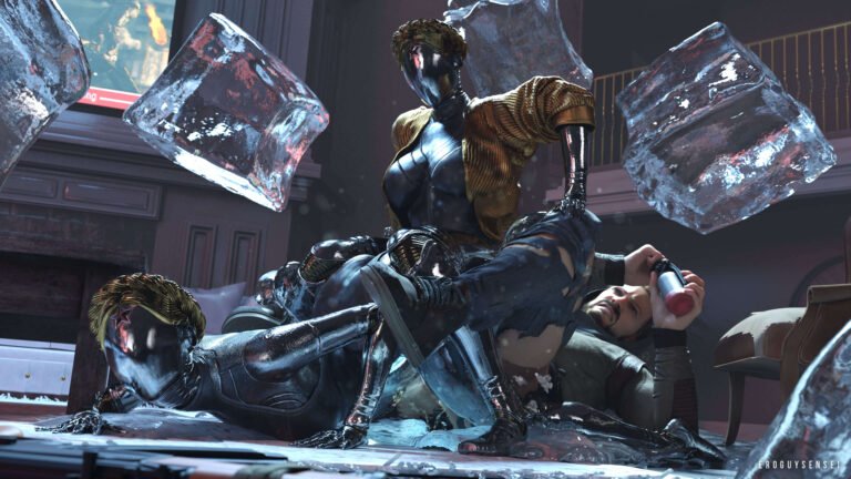 Atomic Heart 3D porn of the twin sisters having threesome sex with a man