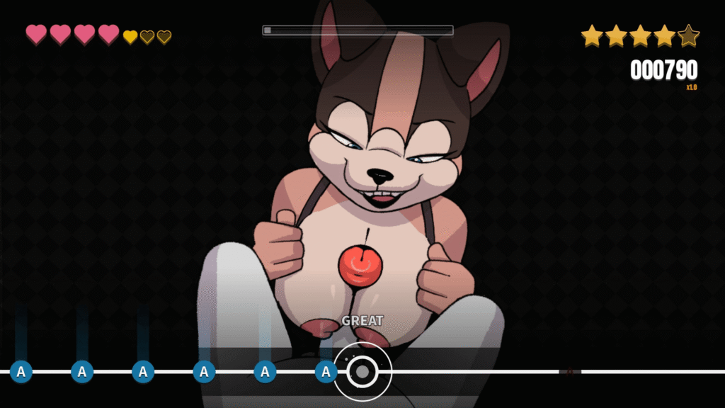 2D furry girl giving a boobjob to a man