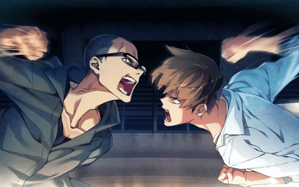 Dead Days artwork showing two anime boys fighting by throwing punches at each other