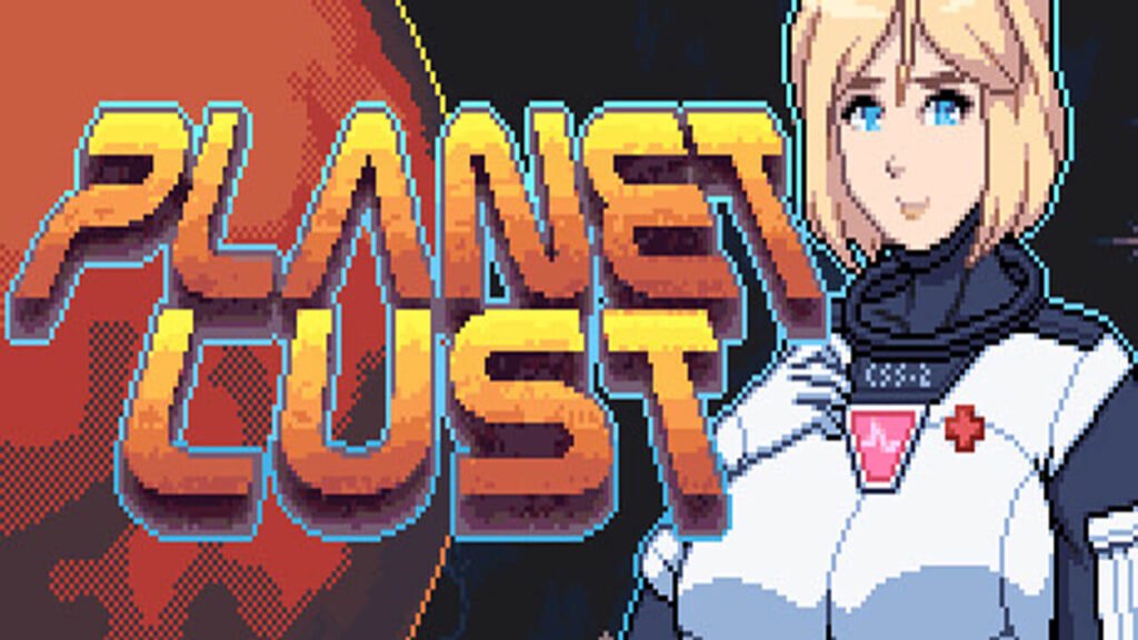 Planet Lust game cover art featuring a busty blonde wearing space suit