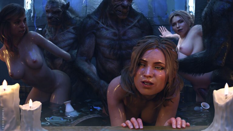 Until Dawn 3D porn of nude Jessica Riley with her friends having hardcore sex in a bath with werewolves
