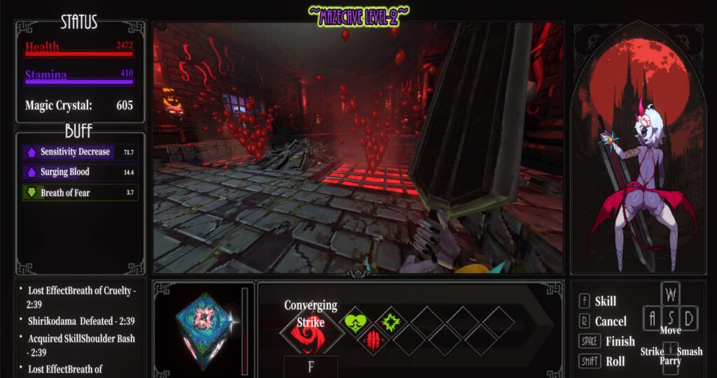 Maze Cave 2 game showing a dungeon room with blood bursting from the floor