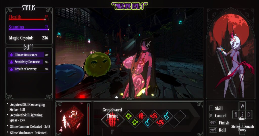 Maze Cave 2 game showing a sexy red goo monster girl