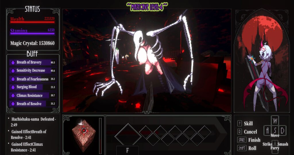 Maze Cave 2 game showing a sexy skeleton monster girl dressed as a crow
