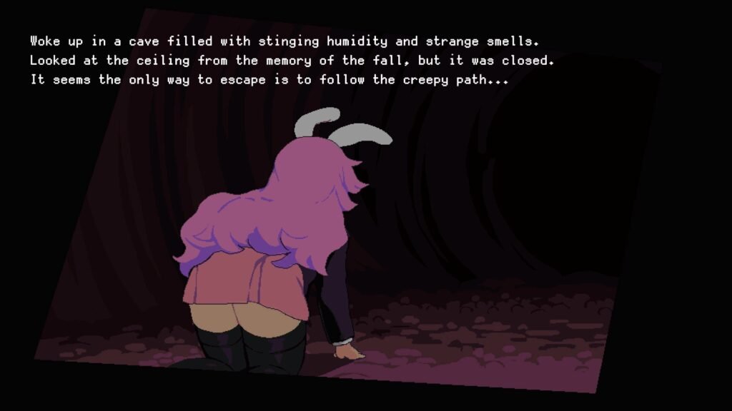 Artwork from Udonge in Interspecies Cave game featuring a bunny girl entering tentacle cave