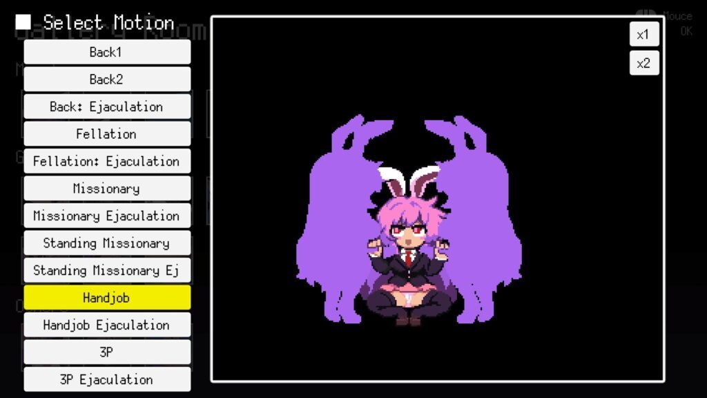 Bunny girl giving a handjob to two shadowy figures with futanari cocks