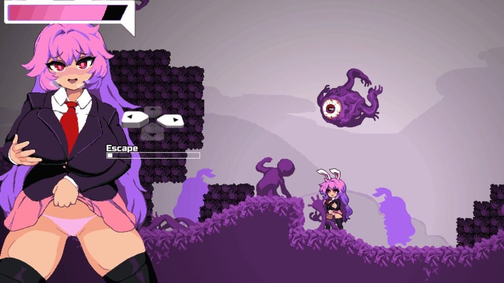 2D horny bunny girl hypnotized by a flying tentacle monster