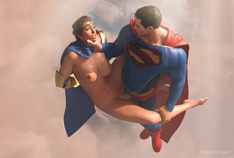 Suicide Squad KTJL 3D porn of Wonder Woman getting fucked Superman high up in the sky