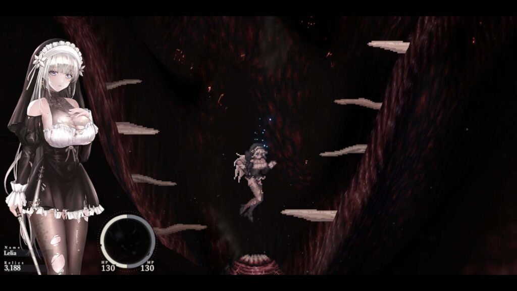 SiNiSistar 2 game showing a pixel-styled sexy nun inside monster's belly